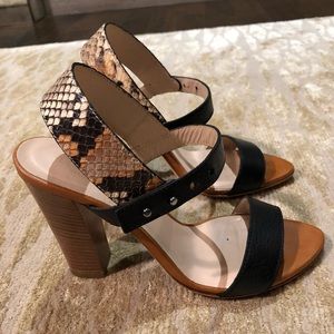 Club Monaco black leather and snakeskin 4” heels.